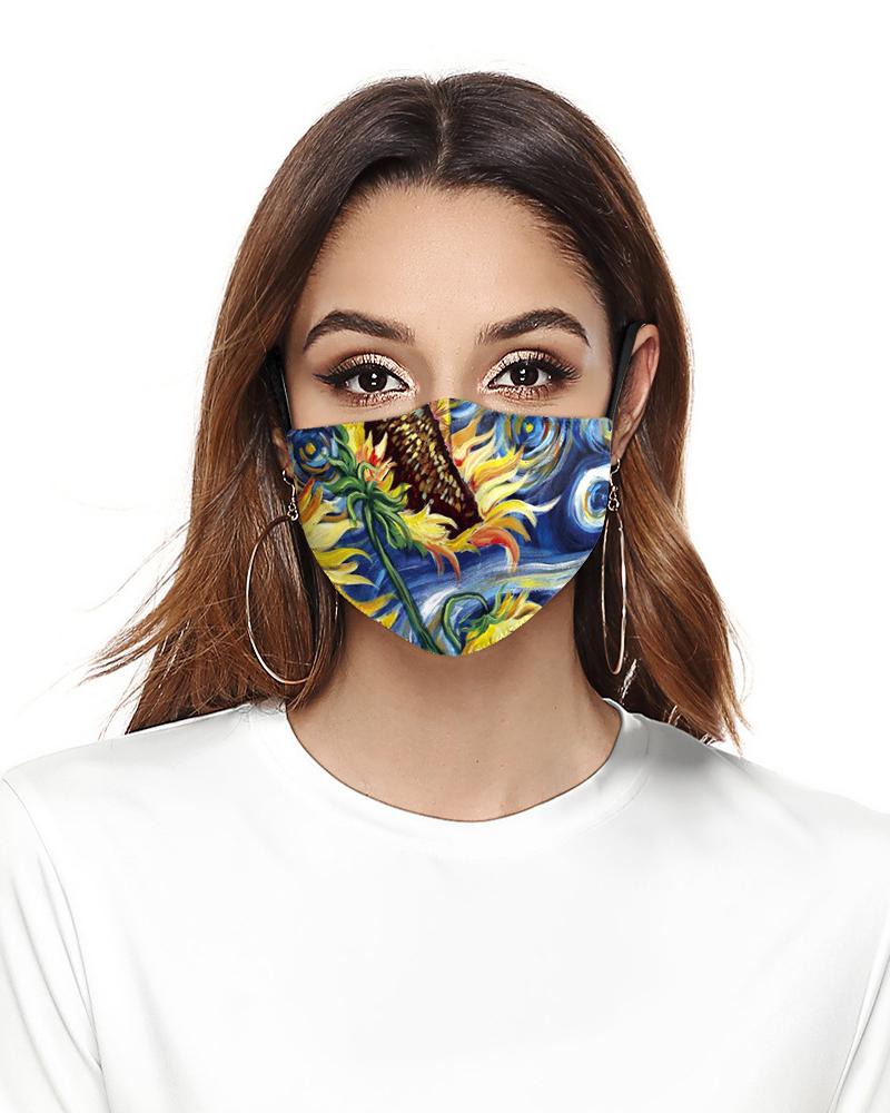 

Sunflower Leaf Print Breathable Face Mask, Dark blue