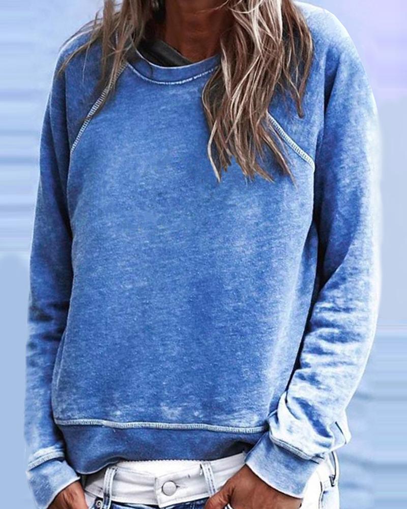 

Solid Long Sleeve Casual Sweatshirt, Blue