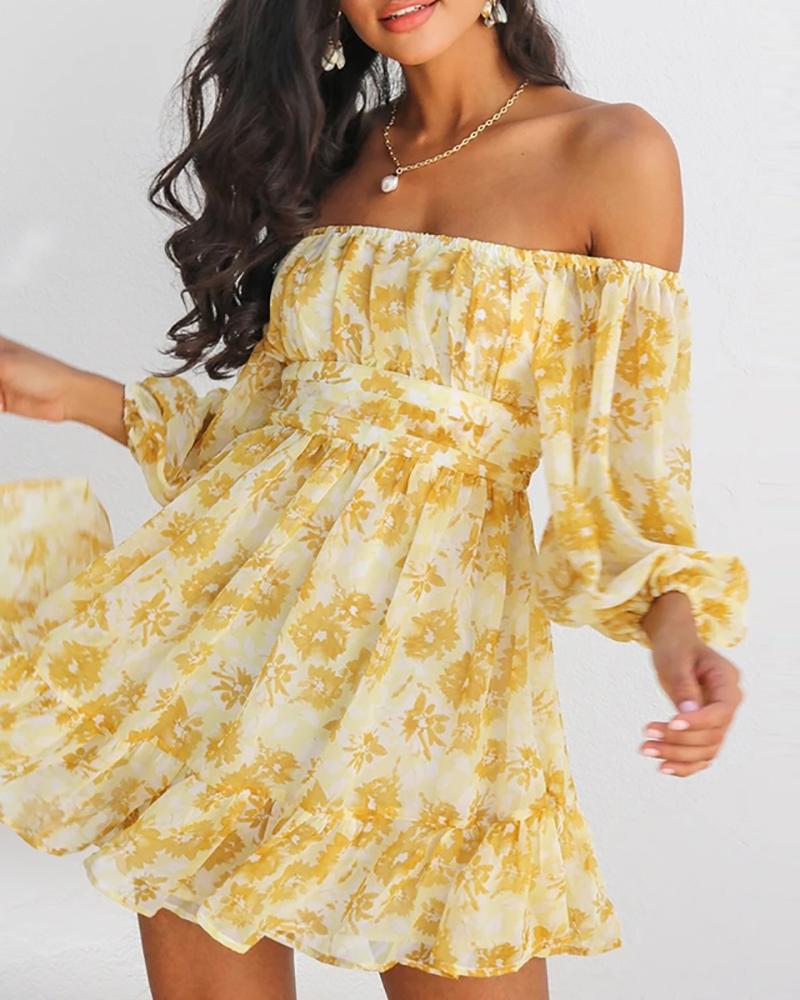 

Off Shoulder Knotted Backless Floral Print Dress, Yellow