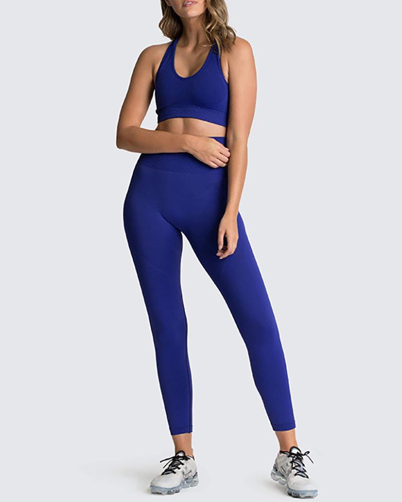

Fitness Yoga Crop Top and High Waisted Legging Set, Dark blue