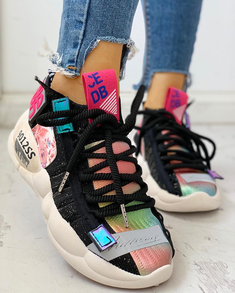 

Knitted Breathable Lace-Up Casual Sneakers, Black