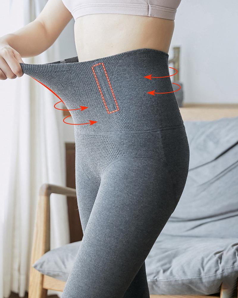 

Plain High Waist Lined Tights, Dark grey