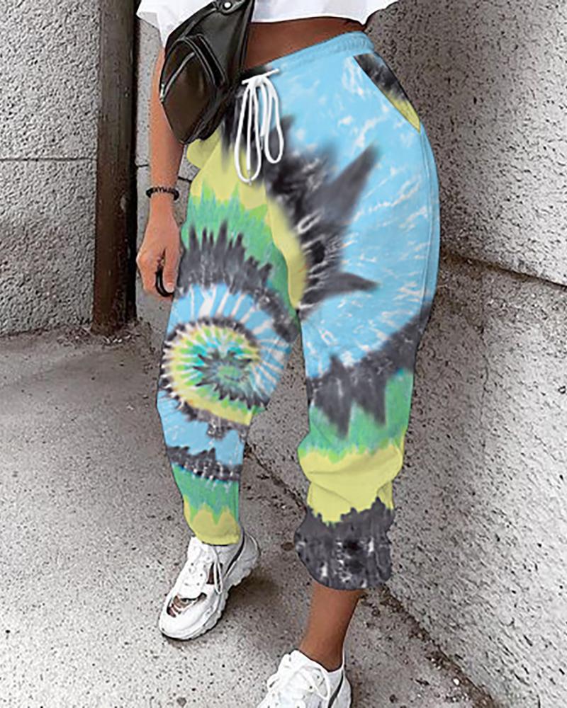 

Tie Dye Print Drawstring Sweatpants, Blue