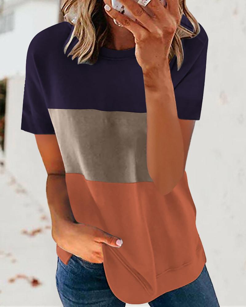 

Colorblock Short Sleeve Casual T-shirt, Dark blue