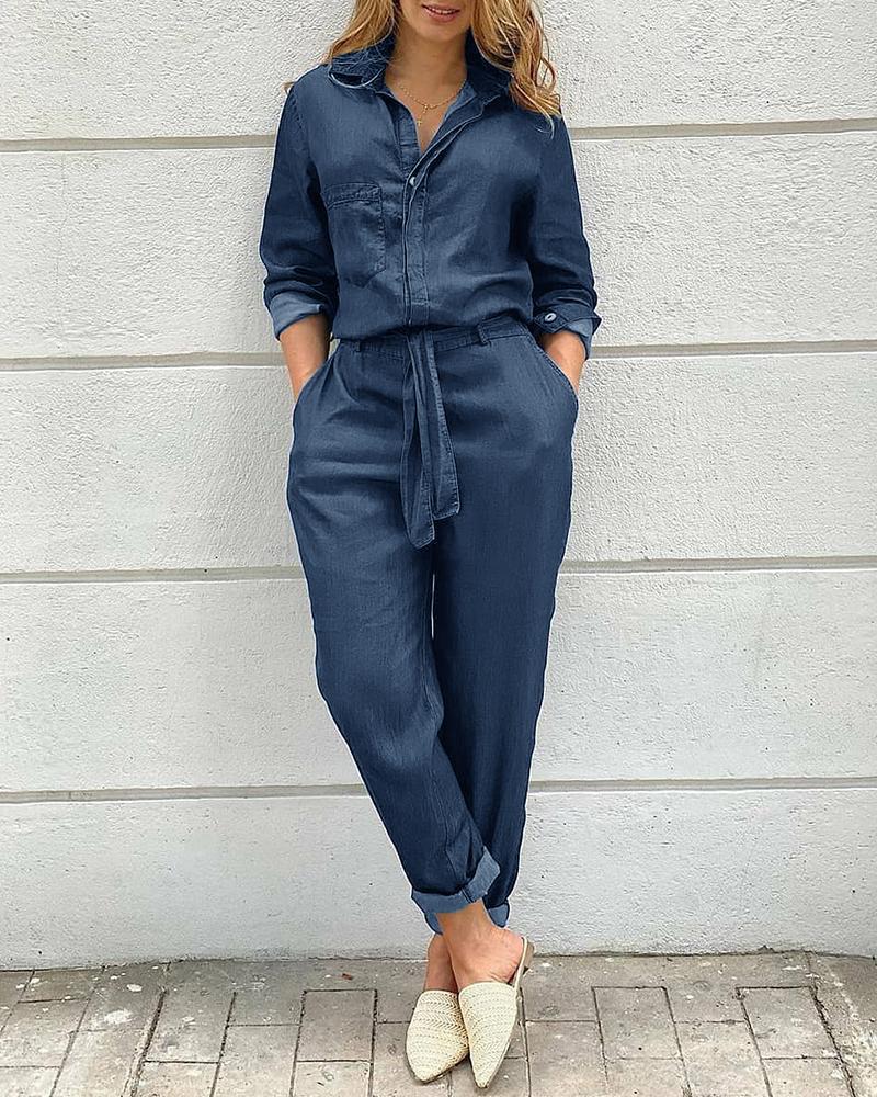 

Denim Long Sleeve Top & Pants Set, Blue
