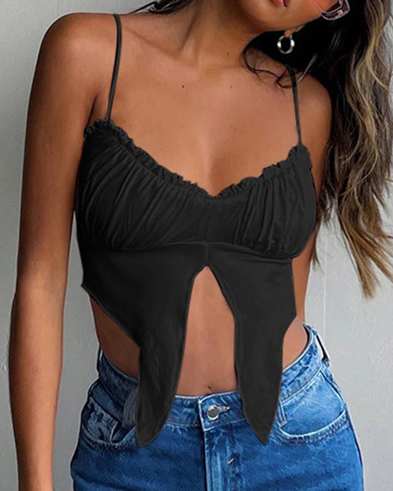 

Solid Color Ruched Camisole Top, Black