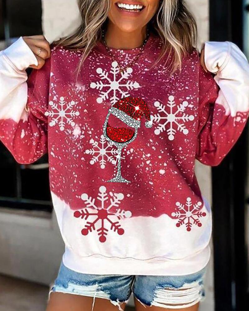 

Christmas Print Long Sleeve Sweatshirt, Red