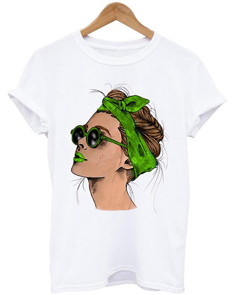 

Figure Print Causal T-shirt, Style3