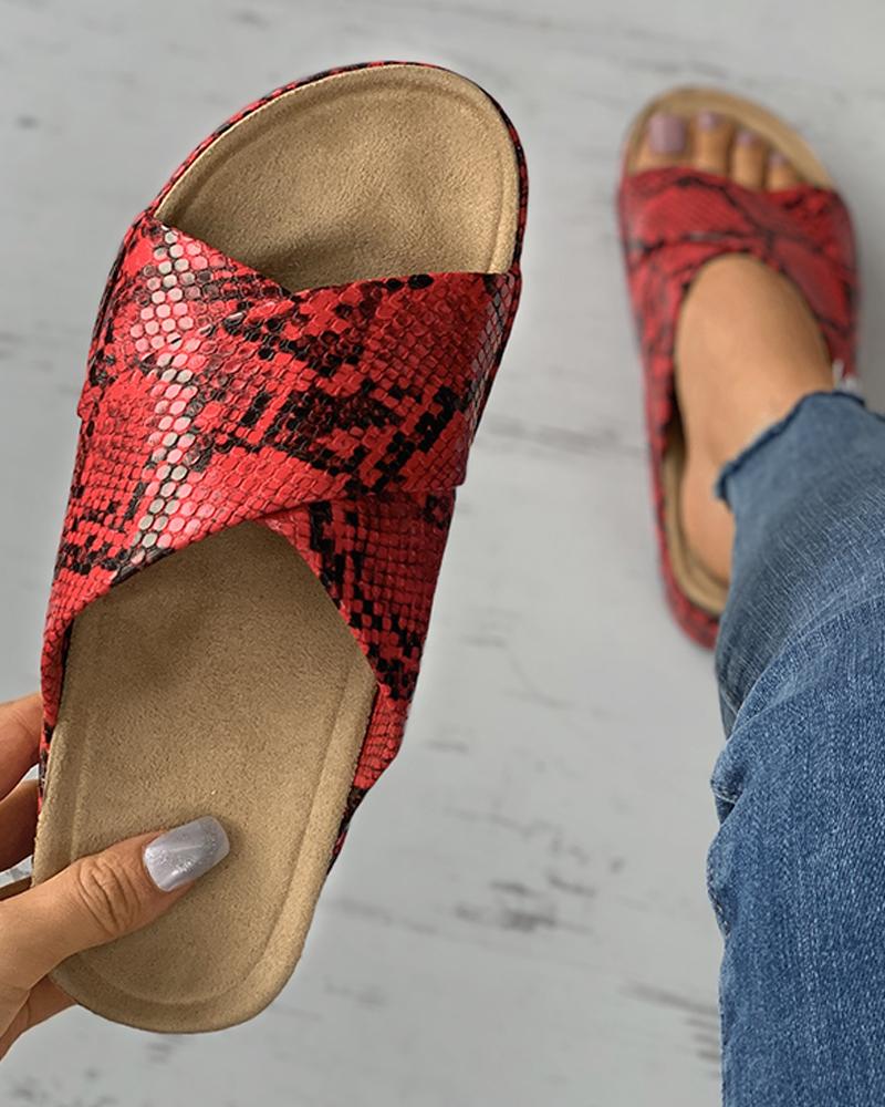 

Snakeskin Open Toe Bandage Muffin Sandals, Red