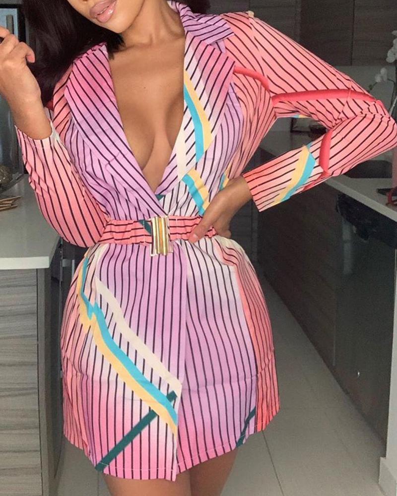 

Striped Colorblock Long Sleeve Blazer Dress, Pink