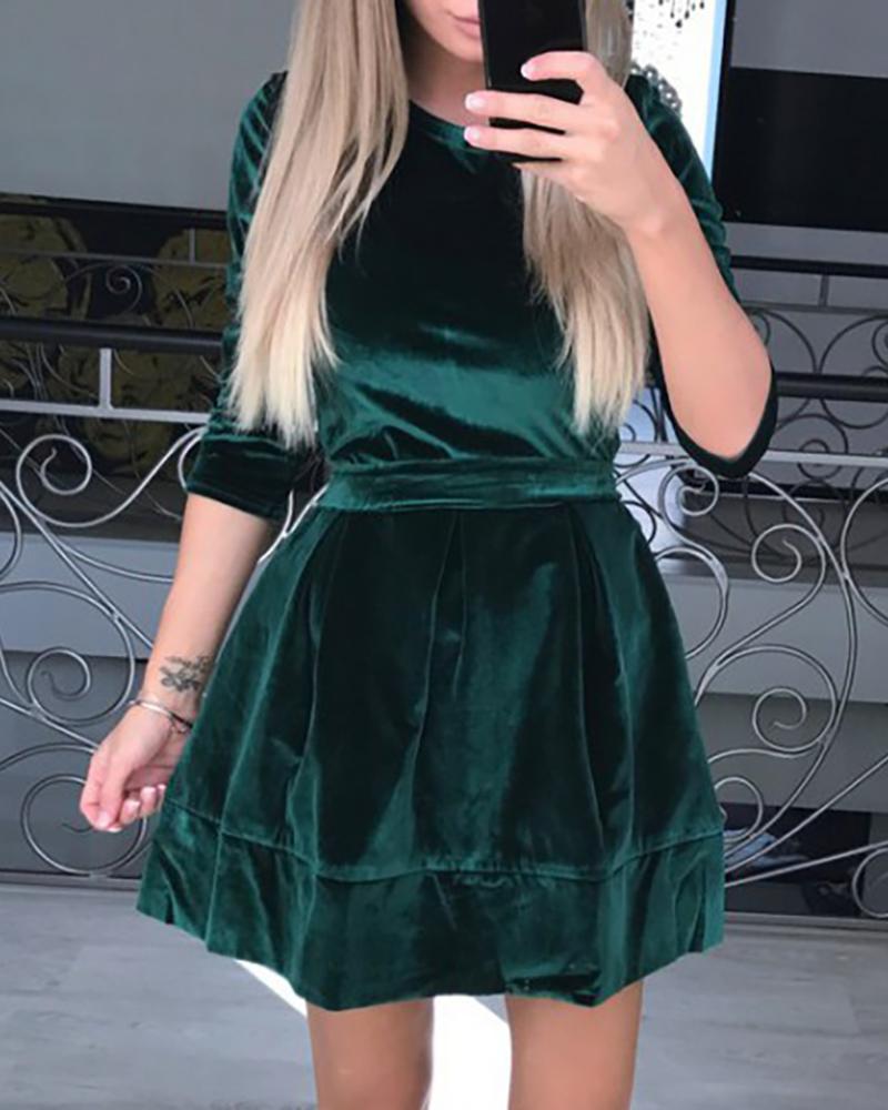 

Plain Long Sleeve Casual Dress, Green