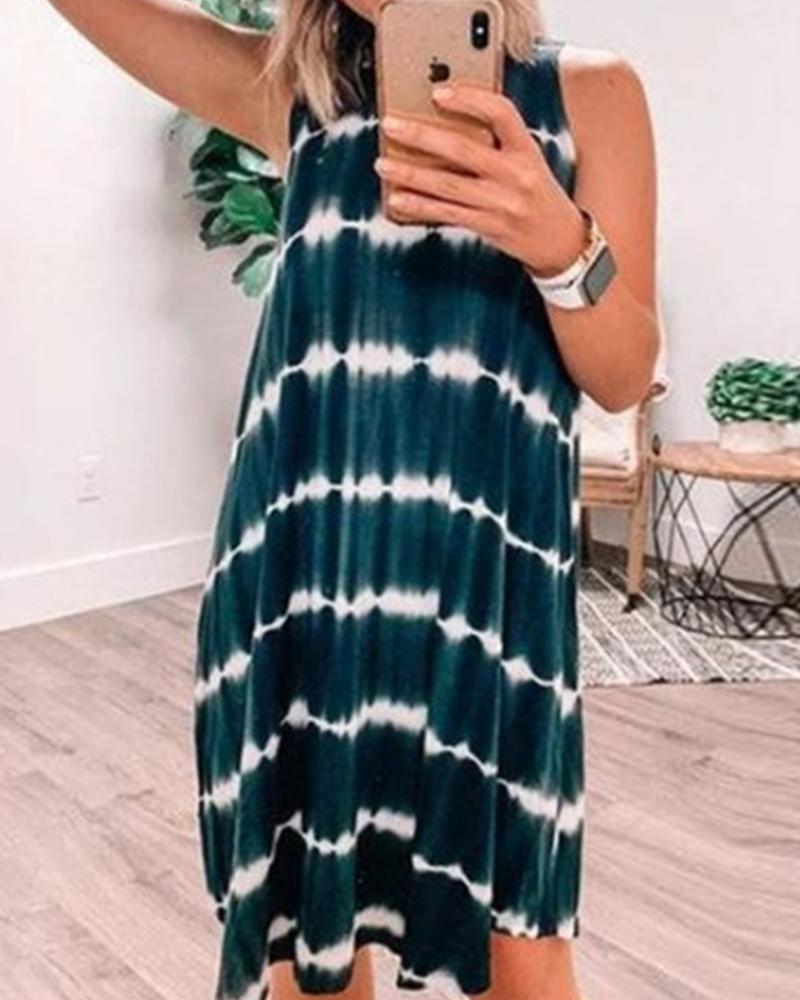 

Gradient Tie Dye Print Sleeveless Midi Women Dress, Green