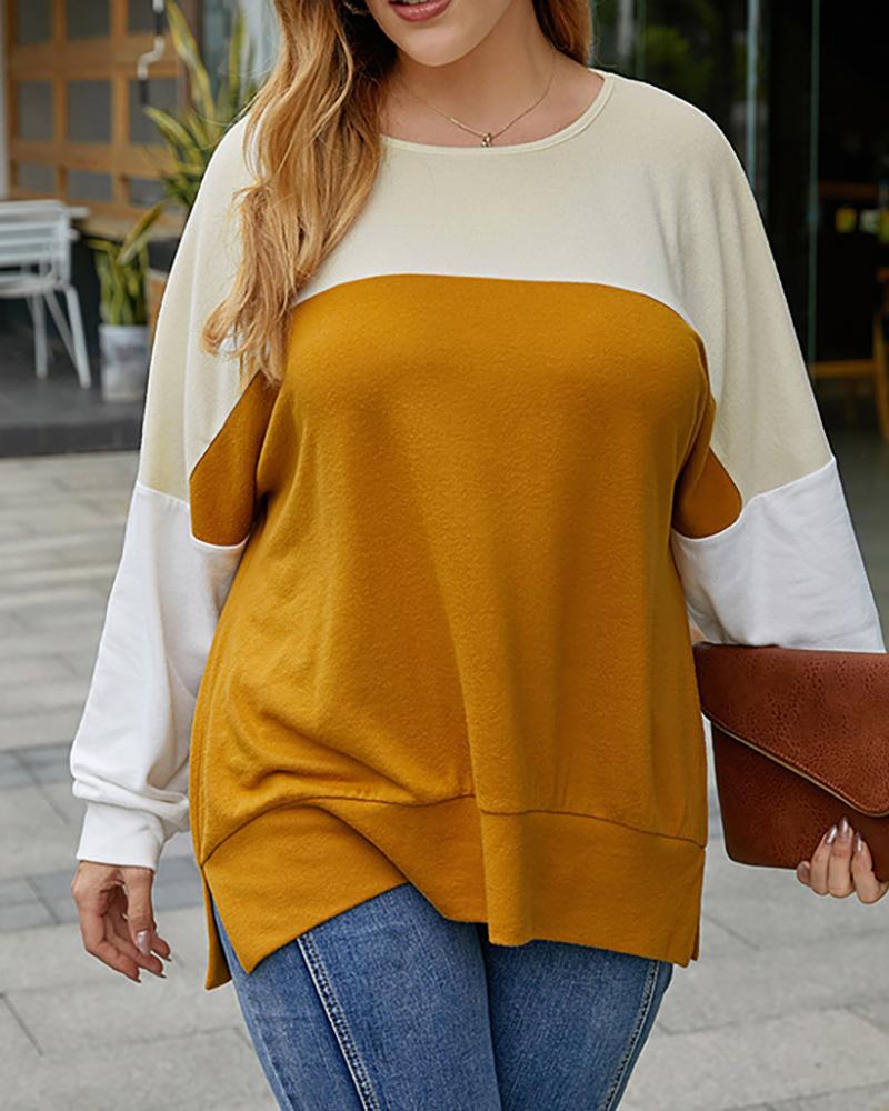 

Plus Size Colorblock Long Sleeve Top, Yellow