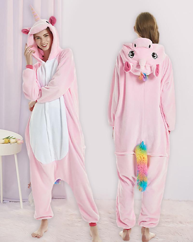 

Unicon Zipper Front Hooded Teddy Onesie For Adults, Pink