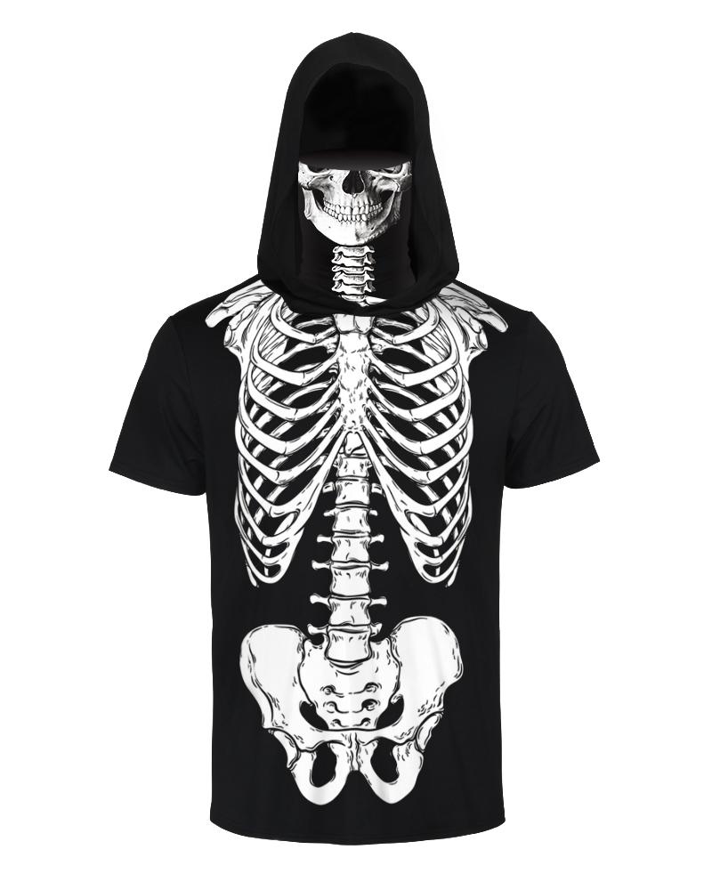 

Sull Print Hooded T-shirt With Ear Loop Face Bandana, Black
