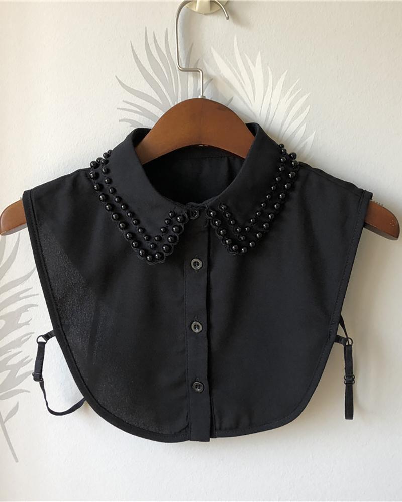 

Beaded Buttoned Half Shirt False Collar, Black