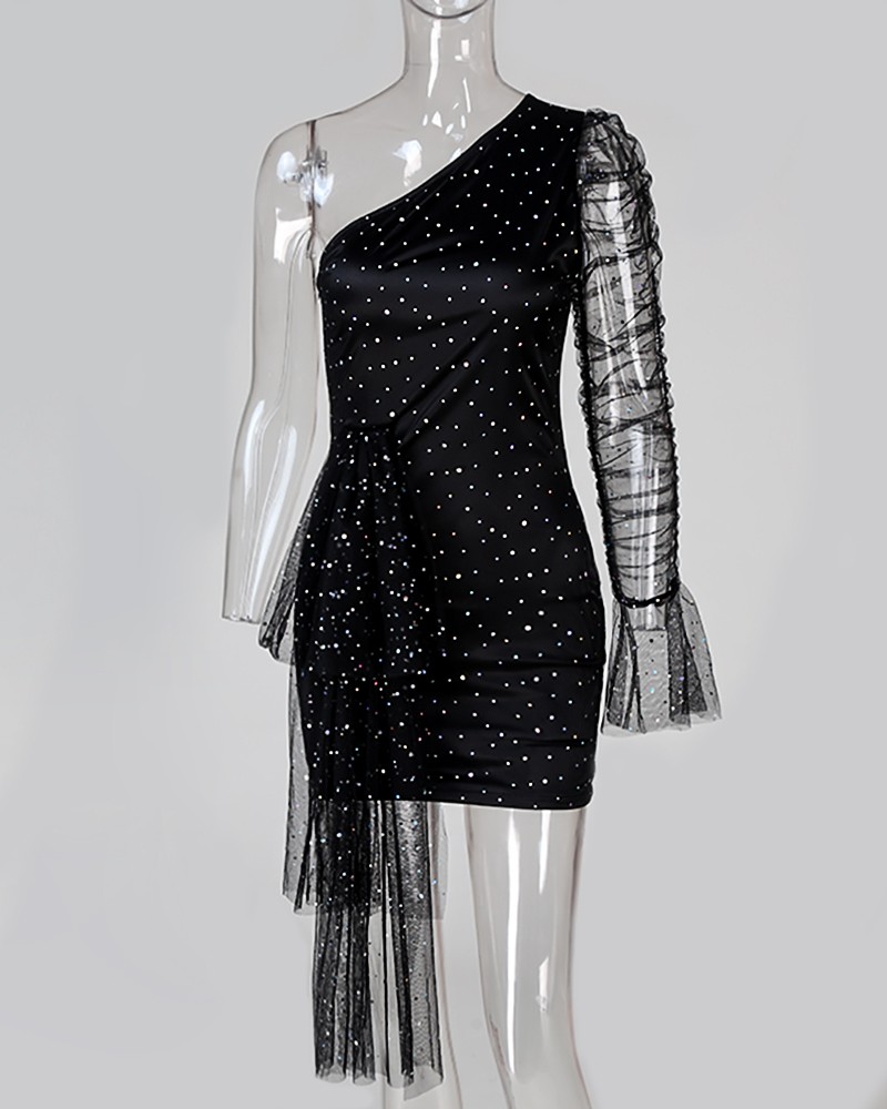 one sleeve mesh dress