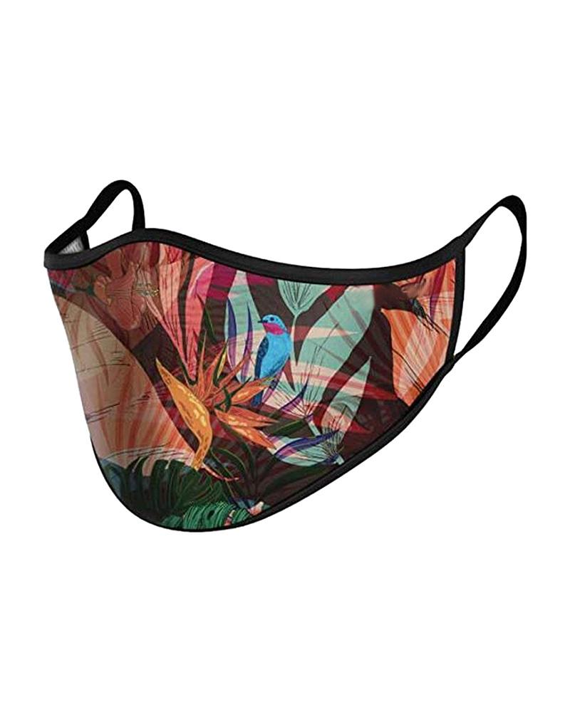 

Floral / Leaf / Bird Print Colorblock Breathable Face Mask, Brown