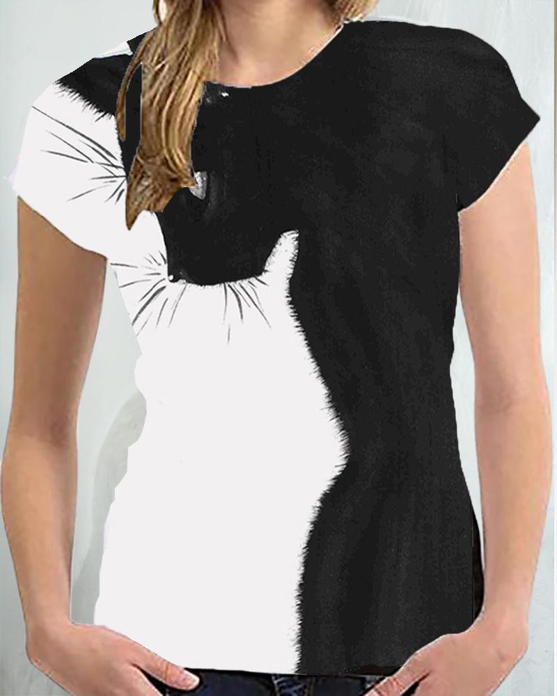 

Animal Print Short Sleeve Casual T-Shirt, Style1
