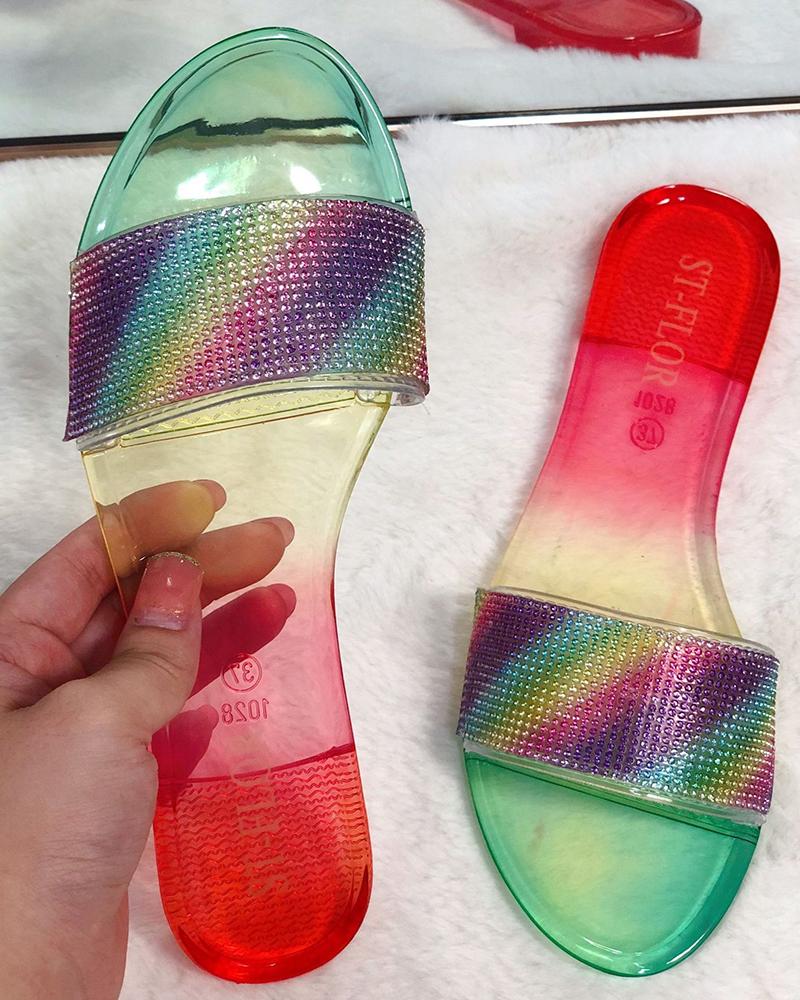 

Jelly Sequins Flat Sandals, Multicolor