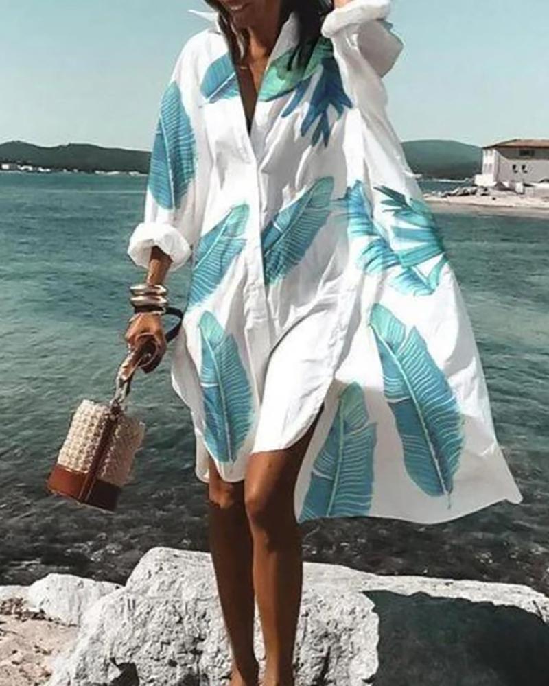 

Plain / Printed Long Sleeve Casual Shirt Dress, Style6