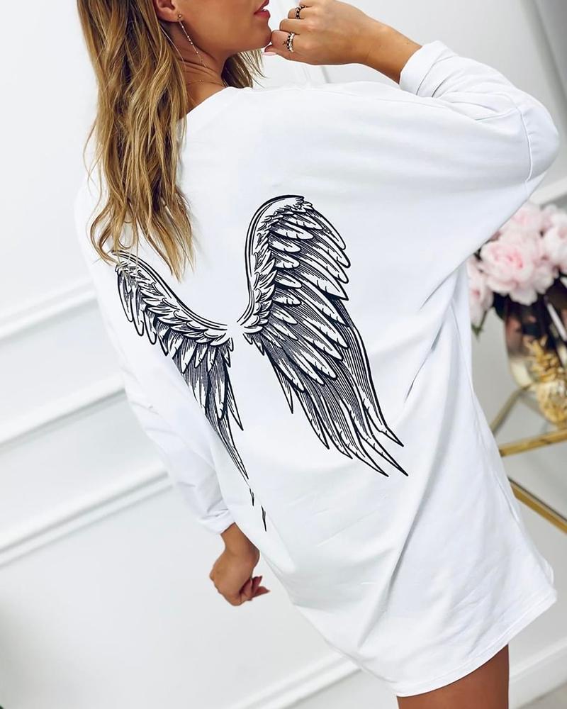 

Angel Wings Print Long Sleeve Casual Sweatshirt, White