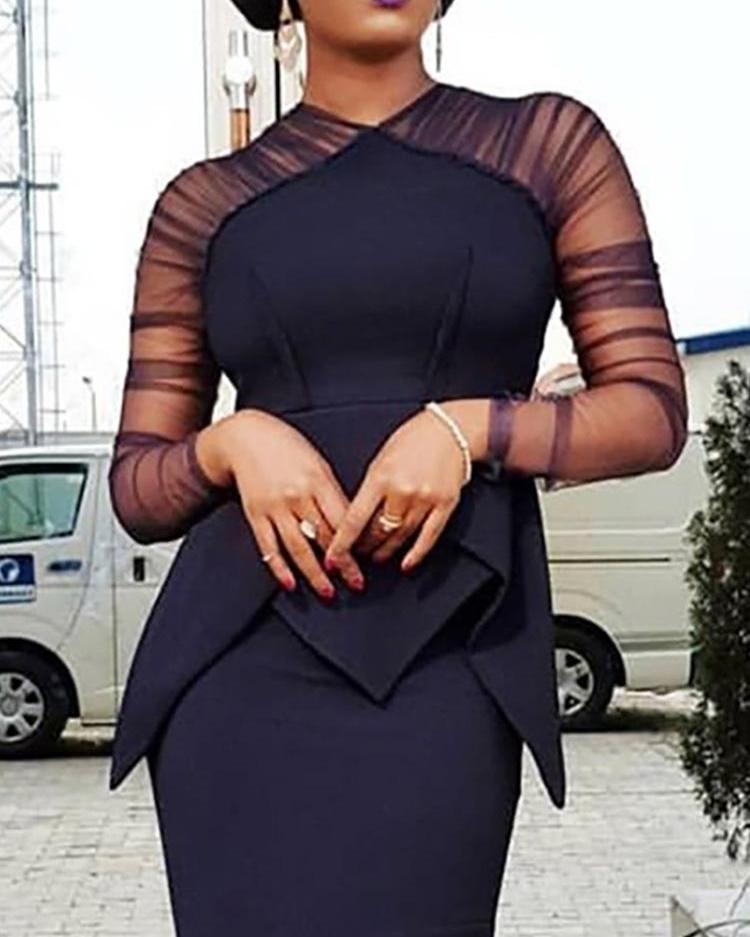 mesh sleeve peplum irregular dress