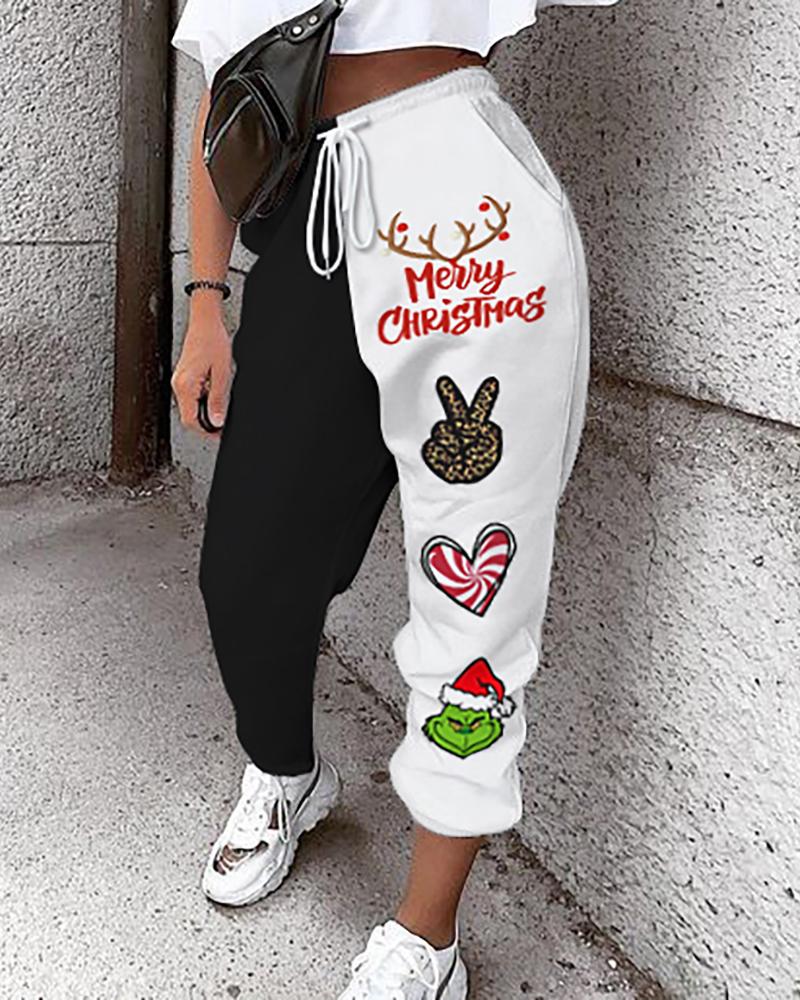 

Christmas Print Drawstring Casual Sweatpants, Style8