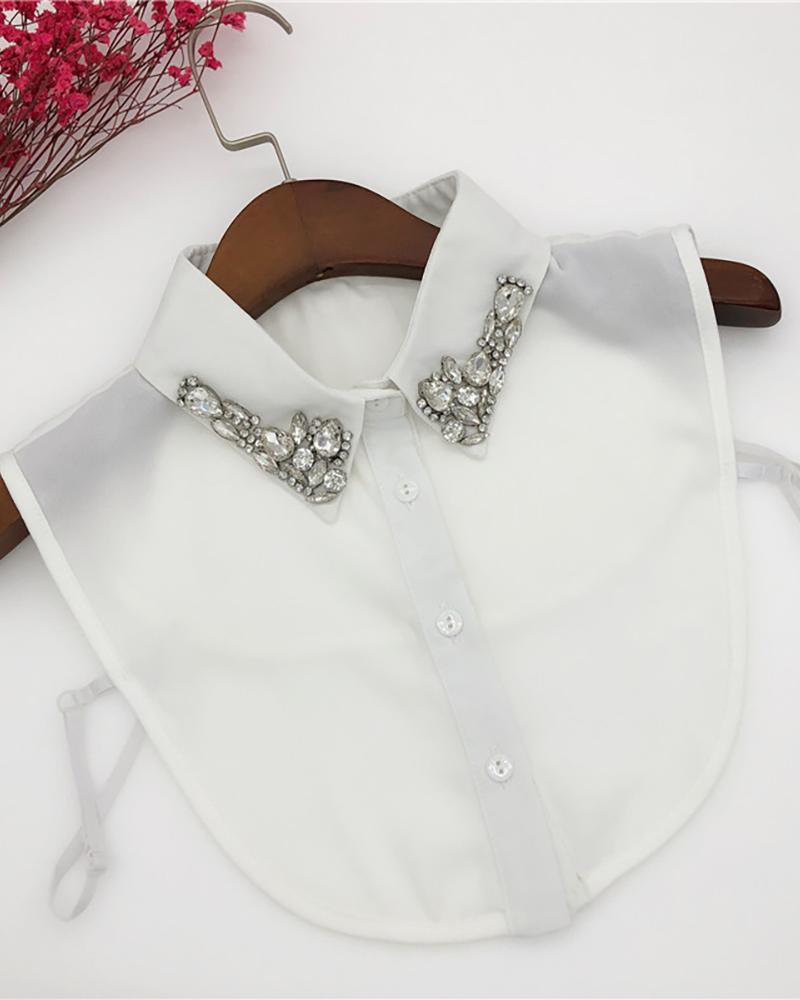 

Rhinestone Buttoned Half Shirt False Collar, White