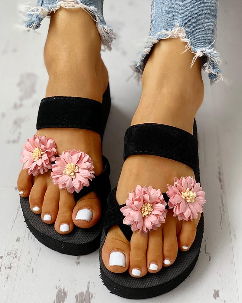 floral embellished toe ring casual sandals