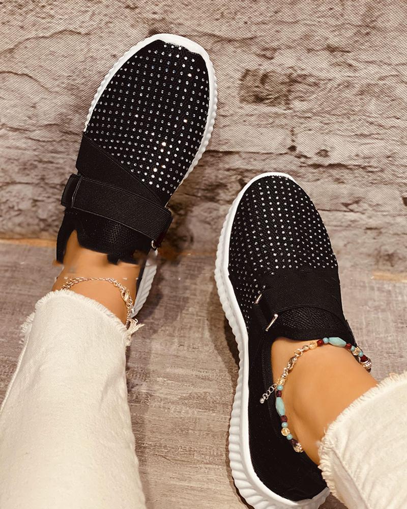 

Solid Color Round-toe Sneakers, Black