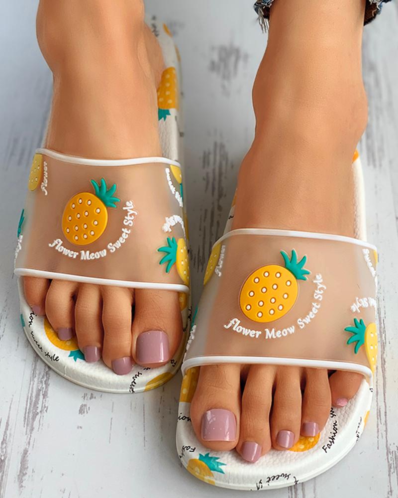 

Transparent Fruits Pattern Flat Sandals, Yellow