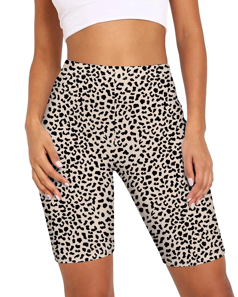 High Waist Cheetah Print Biker Shorts