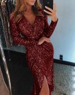 wrap ruched irregular sequin party dresses