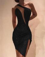 rose gold chain strap sequin plunge bodycon dress
