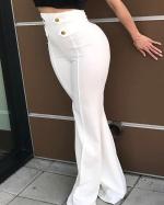 buttoned high waist wide leg pants