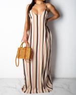 leaf printed spaghetti strap maxi dress